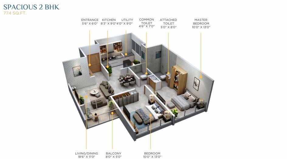 Arma-Cavansite-Floor-774-SqftPlan-2-BHK